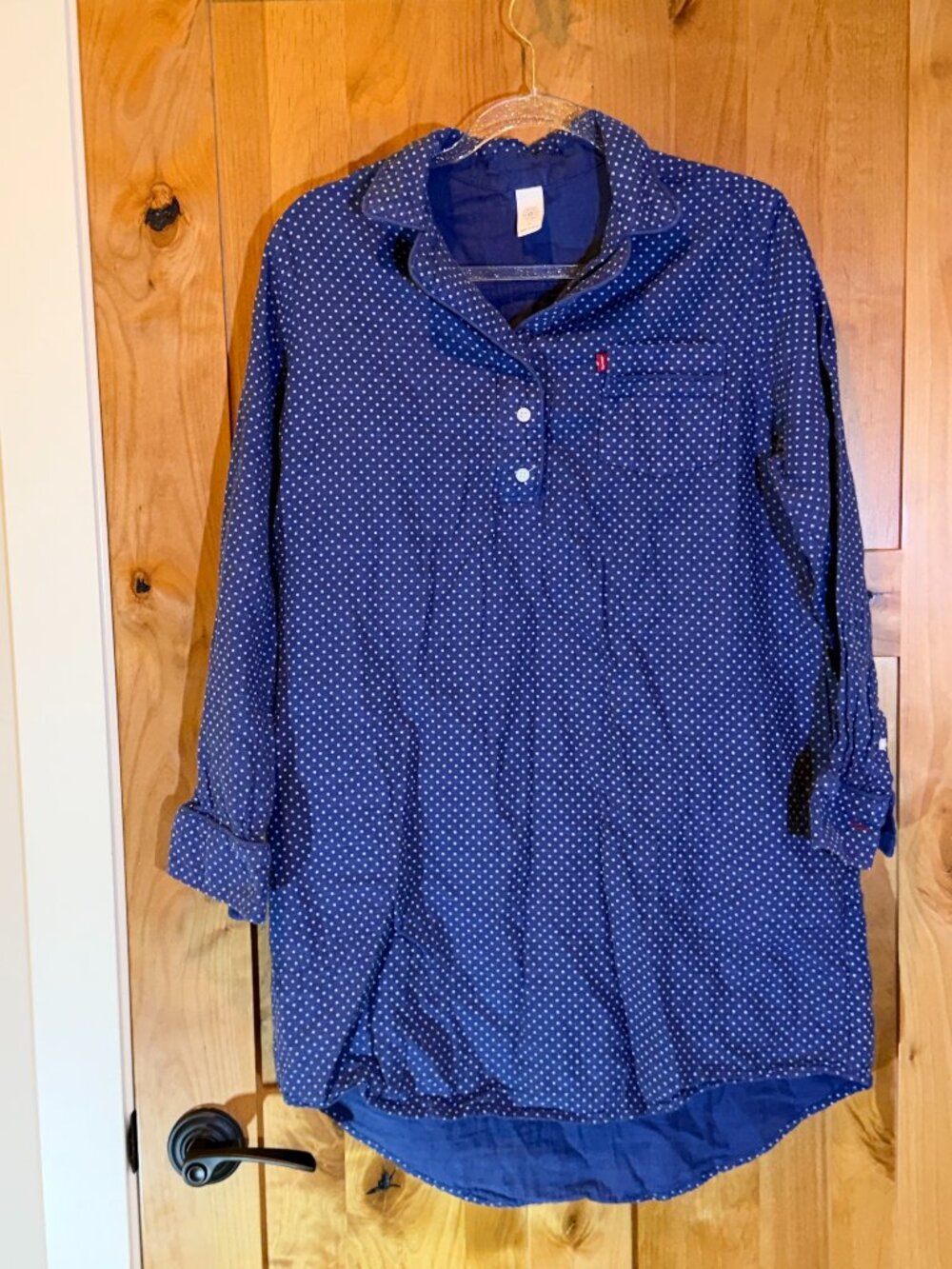 Leviโs Navy Polka Dot Long Sleeve Popover Tunic Top Size L